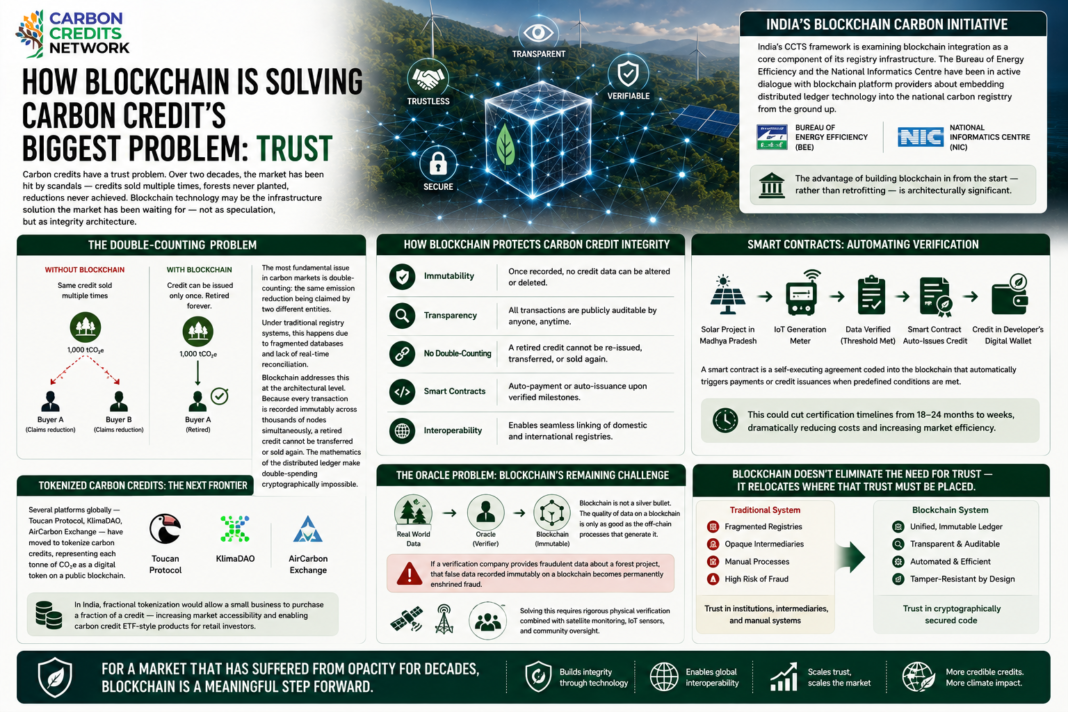 Blockchain and carbon credits infographic